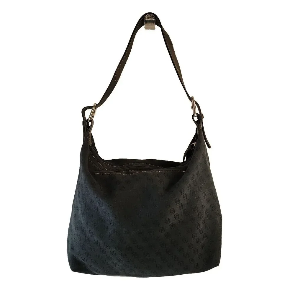 Dooney & Bourke Black Shoulder Bag Purse Handbag DB Logo Canvas Leather Strap